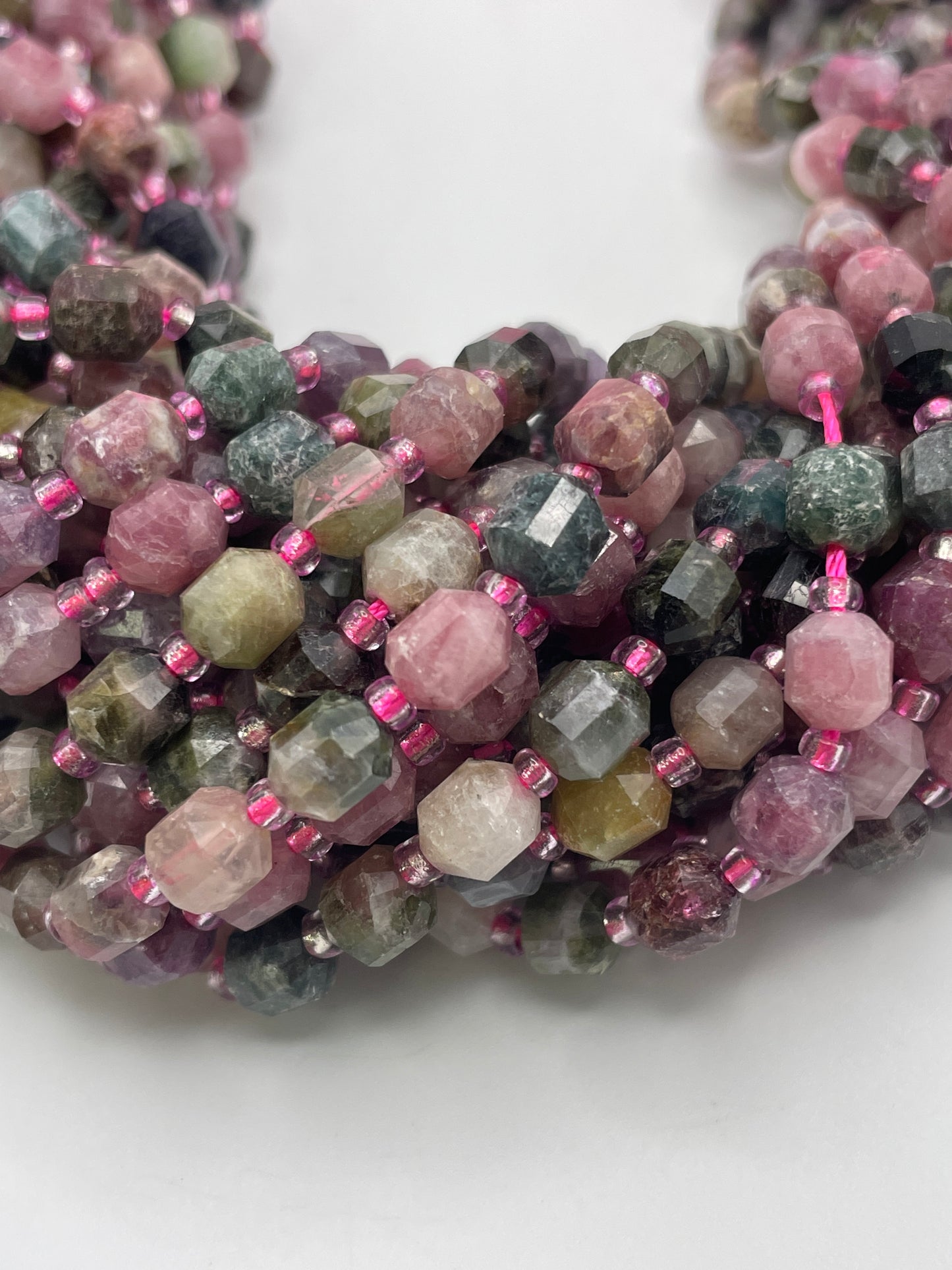 6mm Watermelon Tourmaline Lantern Cut Bead Strand