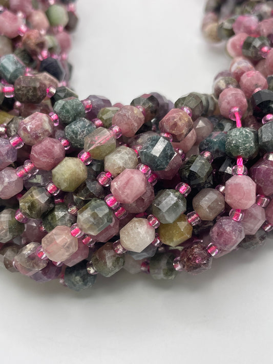 6mm Watermelon Tourmaline Lantern Cut Bead Strand