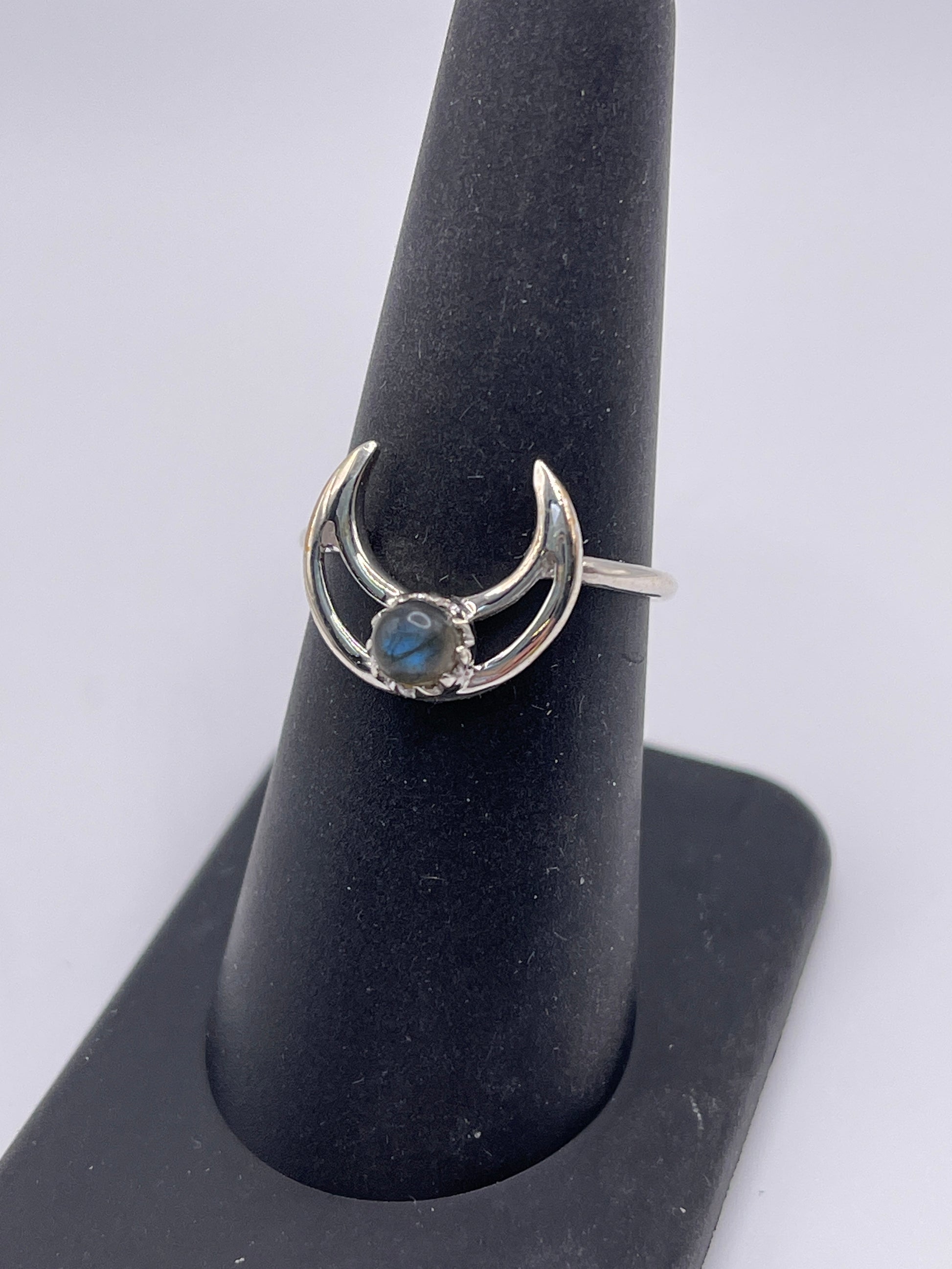 Labradorite Crescent Moon Sterling Silver Ring size 7