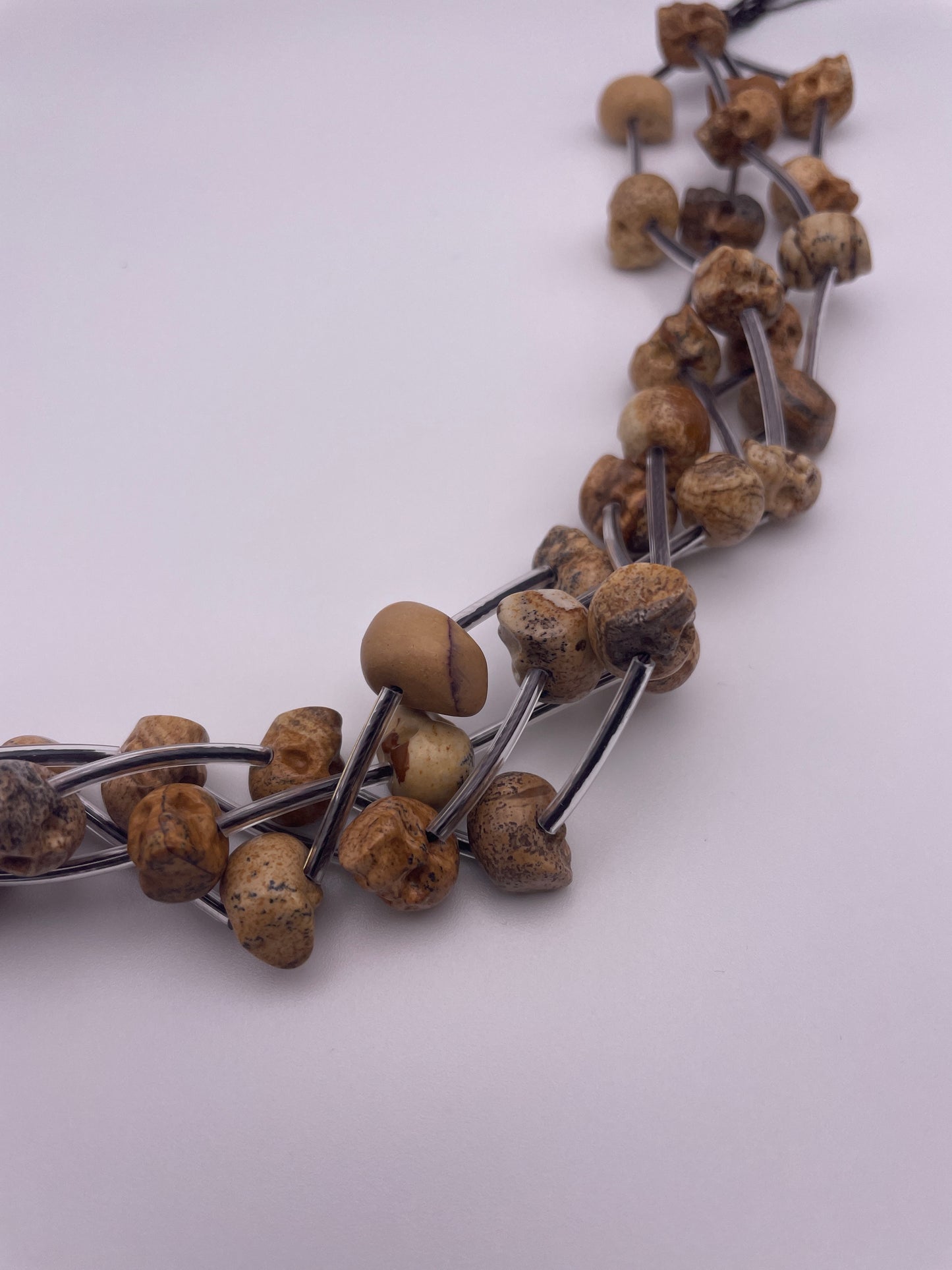8mm Picture Jasper Horizontal Drilled Skull Bead Strand