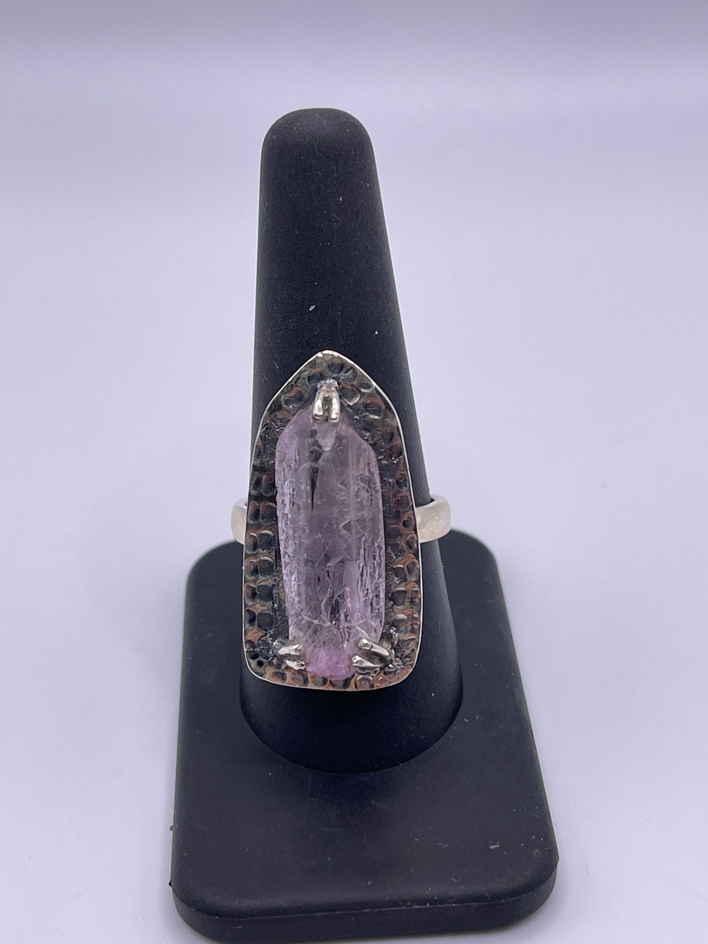 Kunzite Rough Three Prong Statement Sterling Silver Ring size 9