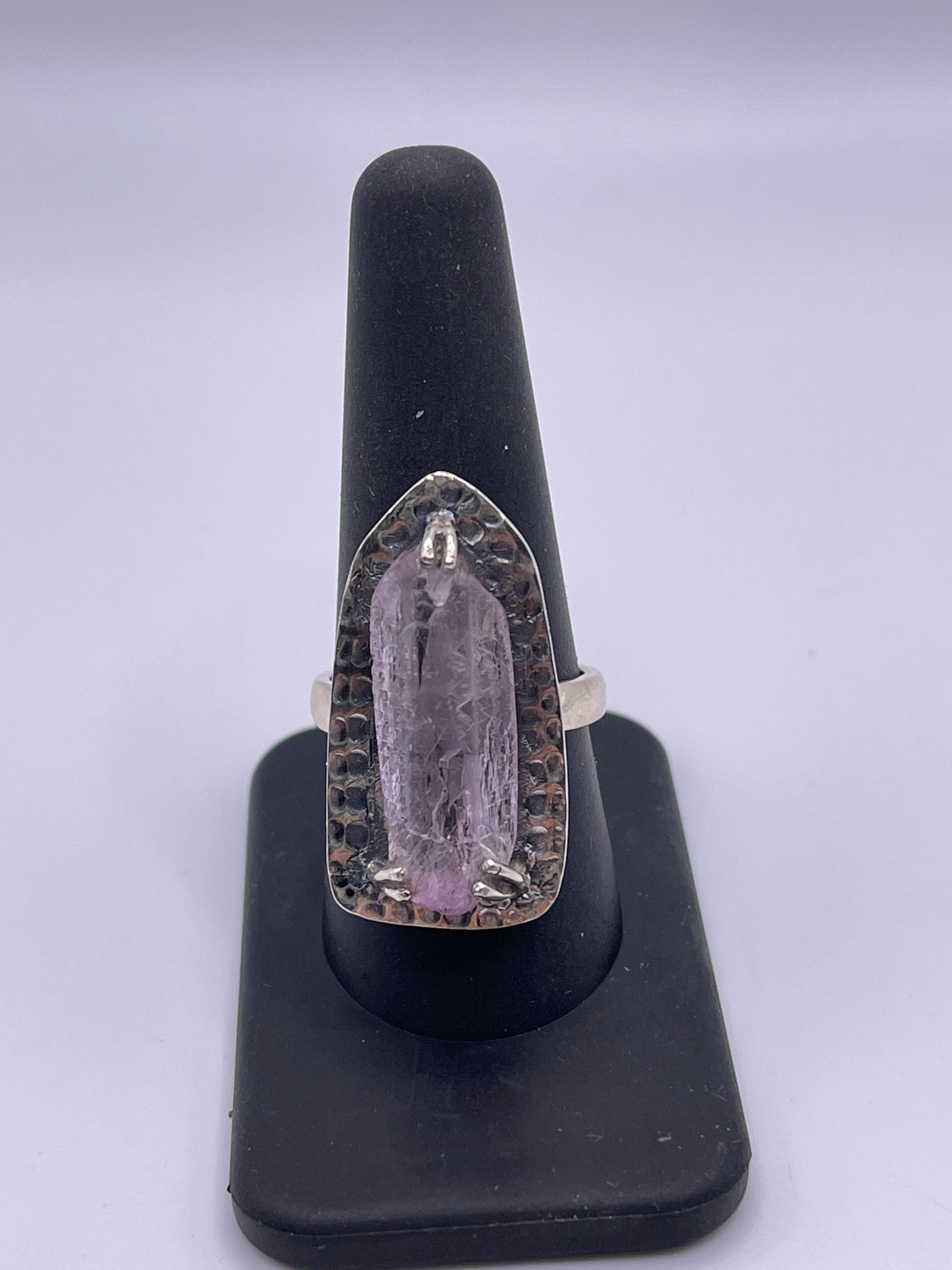 Kunzite Rough Three Prong Statement Sterling Silver Ring size 9