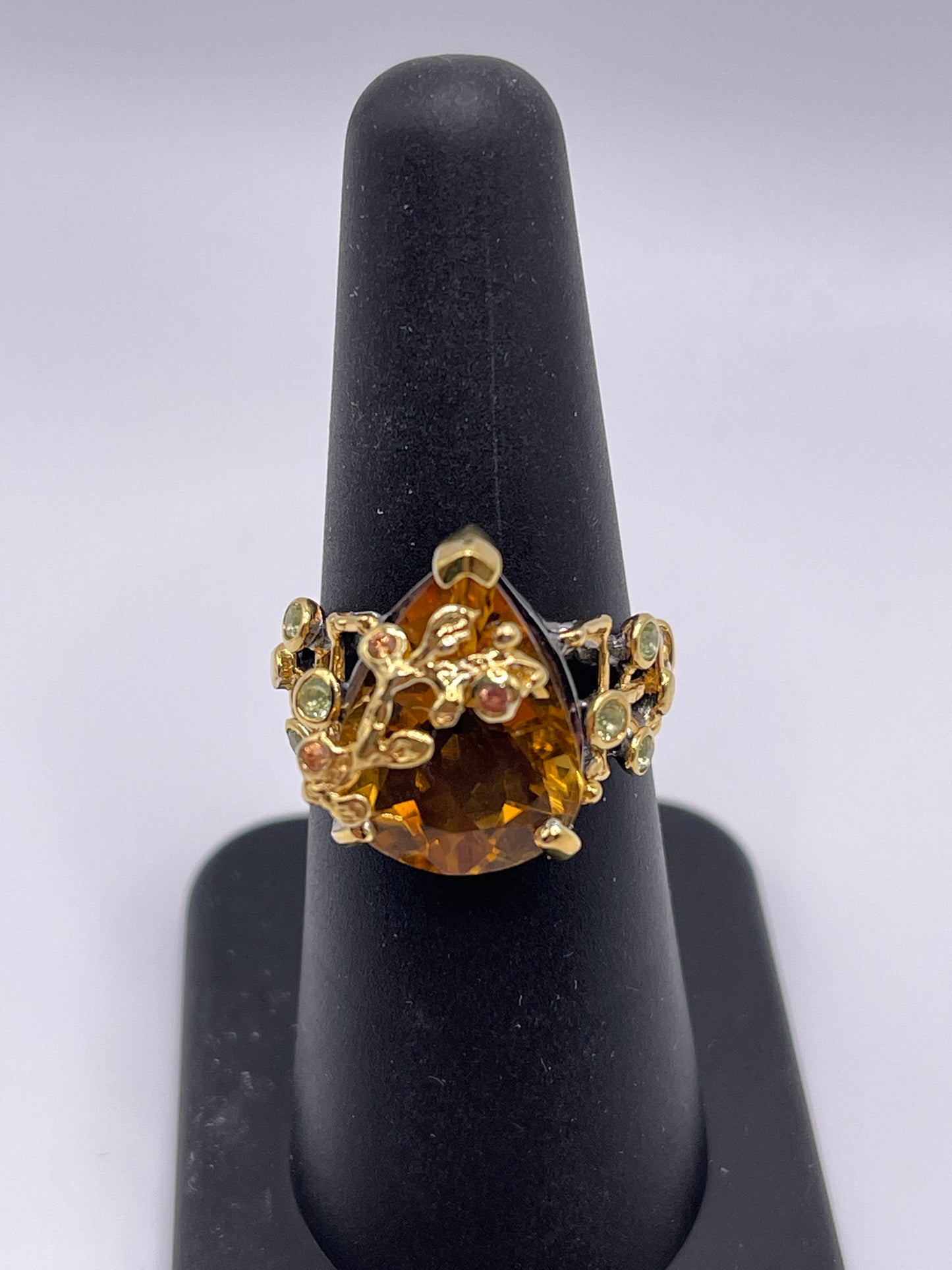 Citrine with Peridot and Sapphire Sterling Silver Vermeil Ring