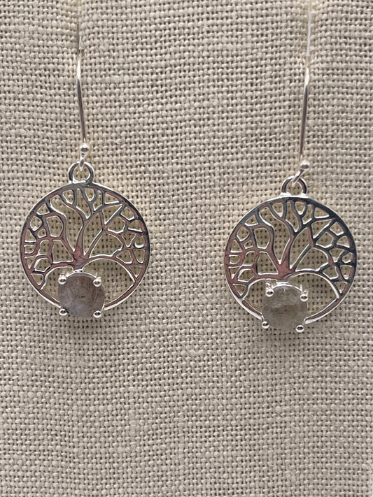Labradorite Faceted Tree of Life Sterling Silver Earrings