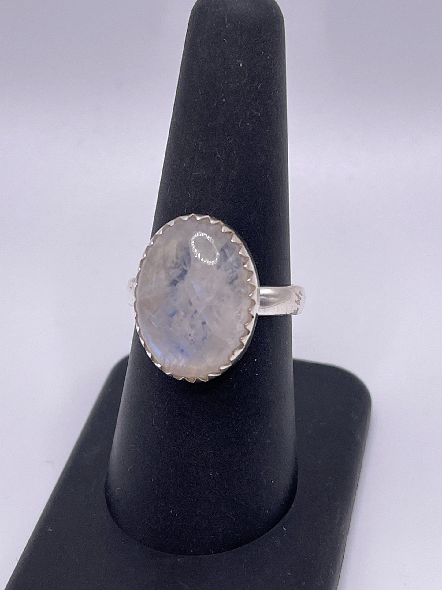 Moonstone with Zigzag Bezel Sterling Silver Ring Size 8