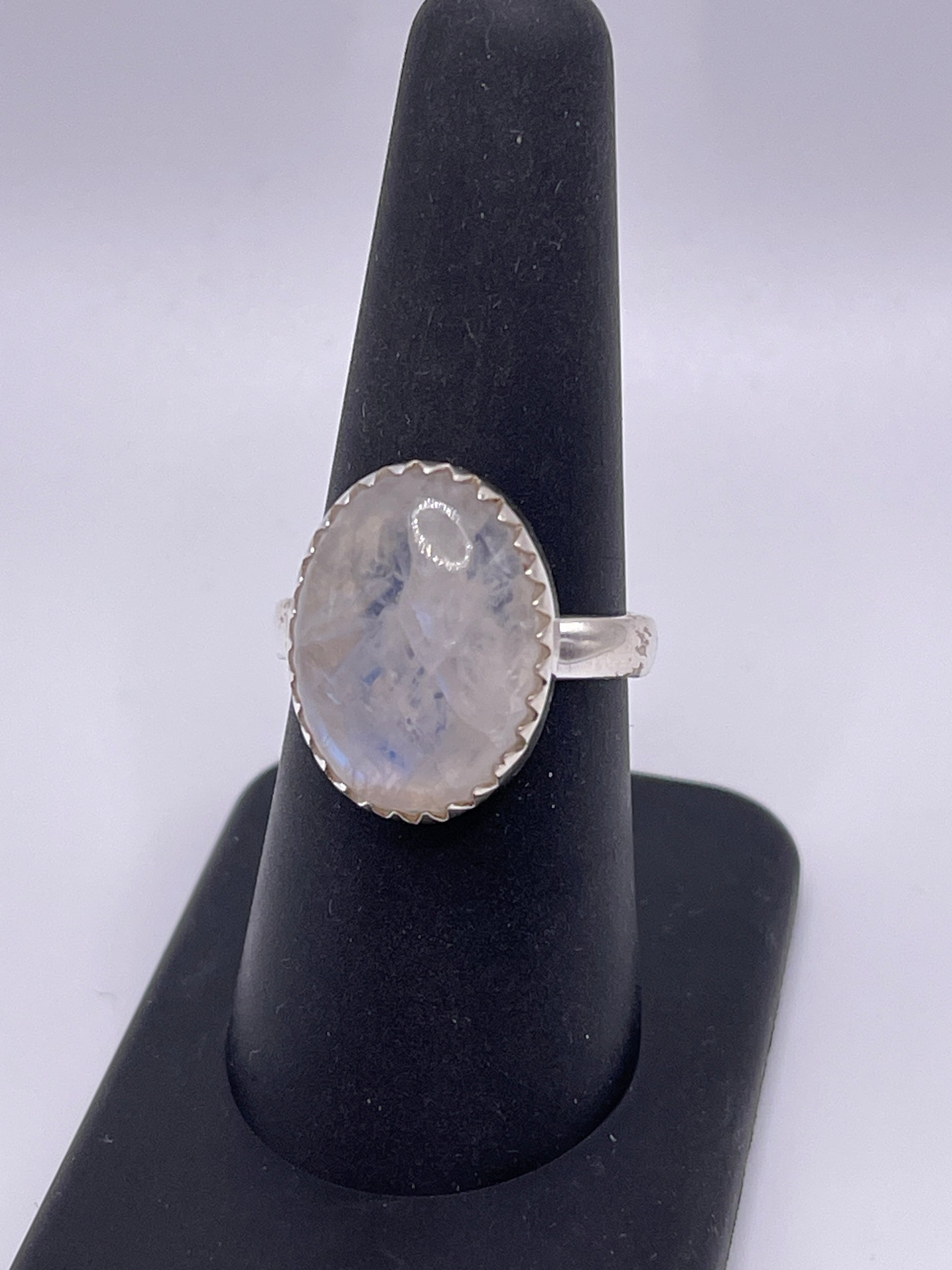 Moonstone with Zigzag Bezel Sterling Silver Ring Size 8
