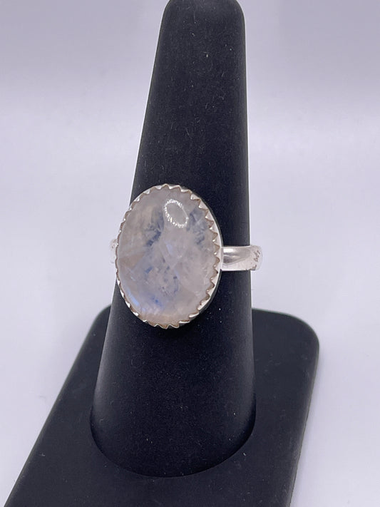 Moonstone with Zigzag Bezel Sterling Silver Ring Size 8