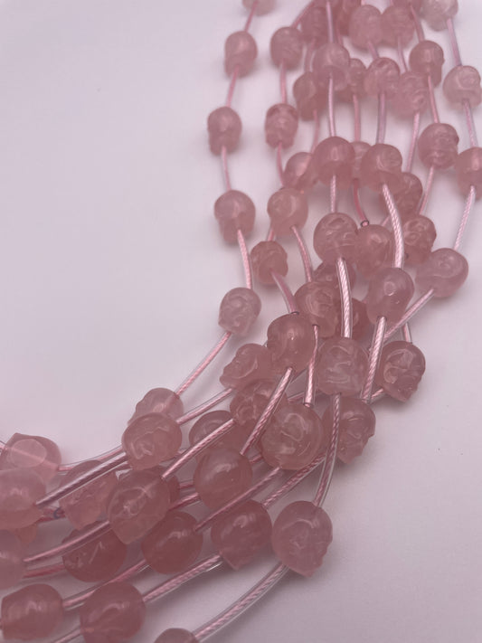 8mm Rose Quartz Skull Beads