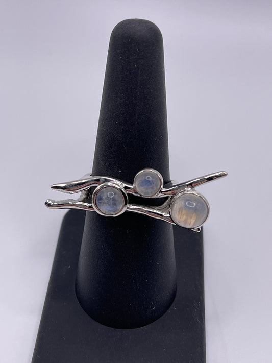 Moonstone Triple Stone Sterling Silver Stick Art Ring size 8