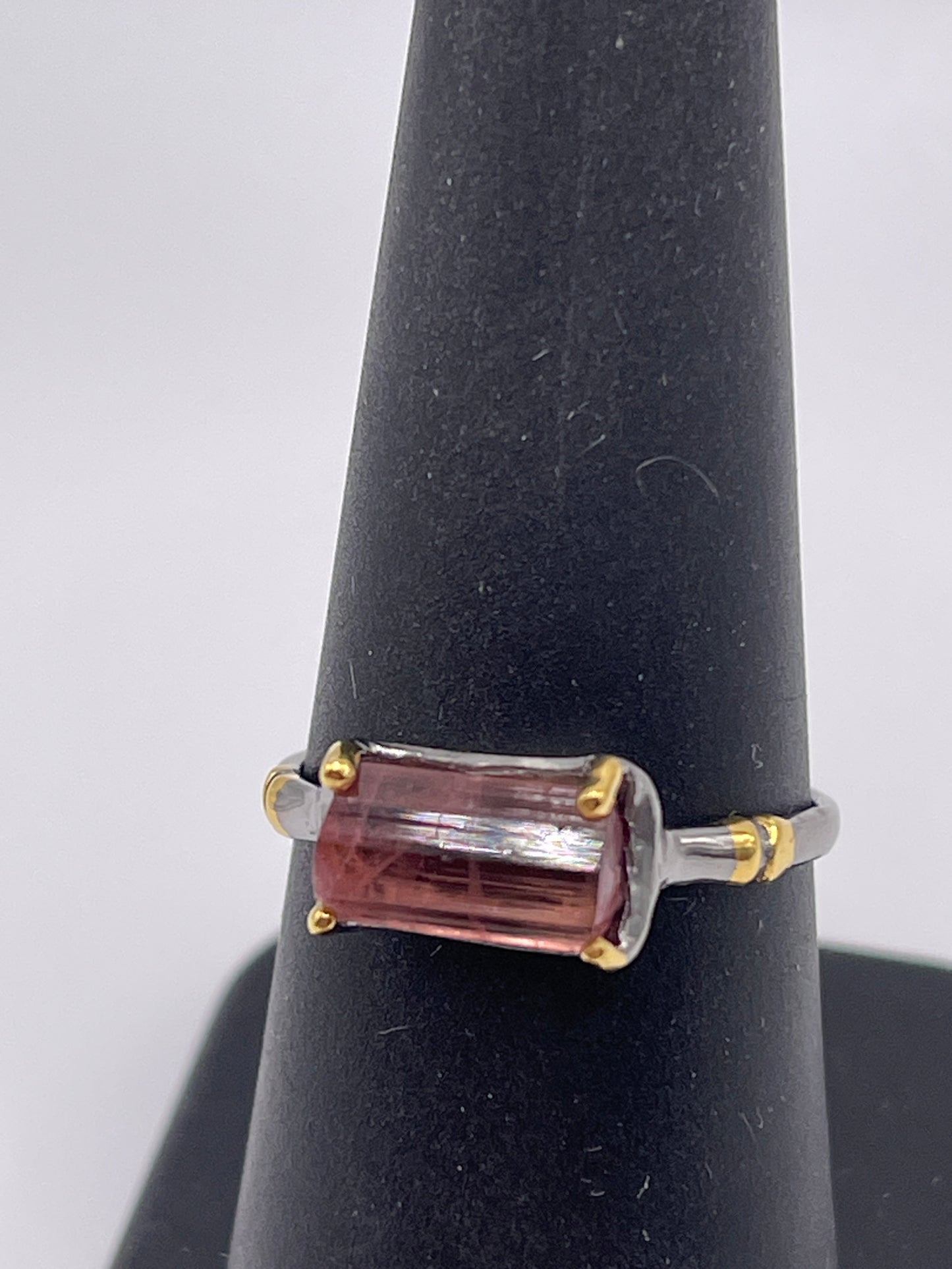 Pink Tourmaline Rough Sterling Silver Vermeil Ring Size 8