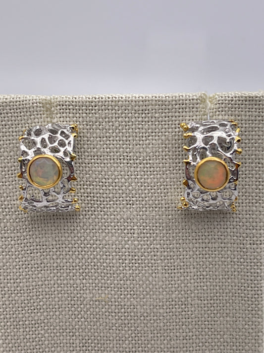Ethiopian Faceted Opal Sterling Silver w Vermeil Earrings