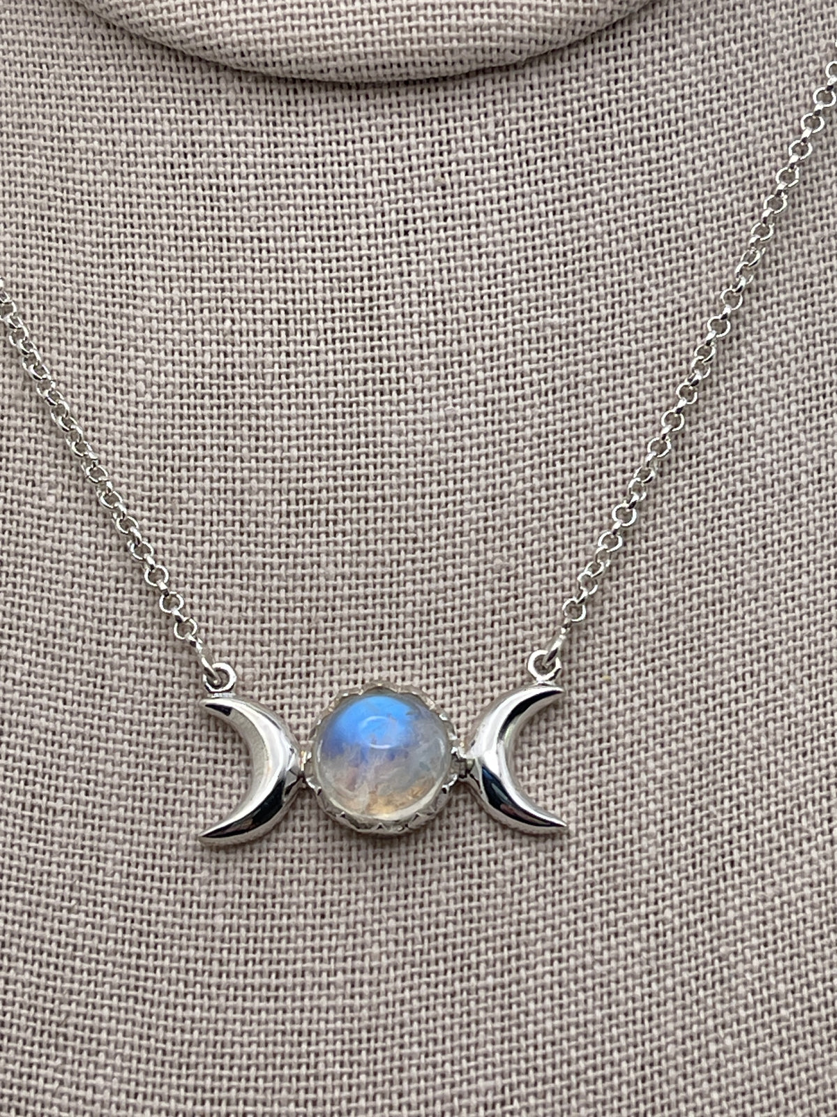 Moonstone 3 Moon Sterling Silver Necklace
