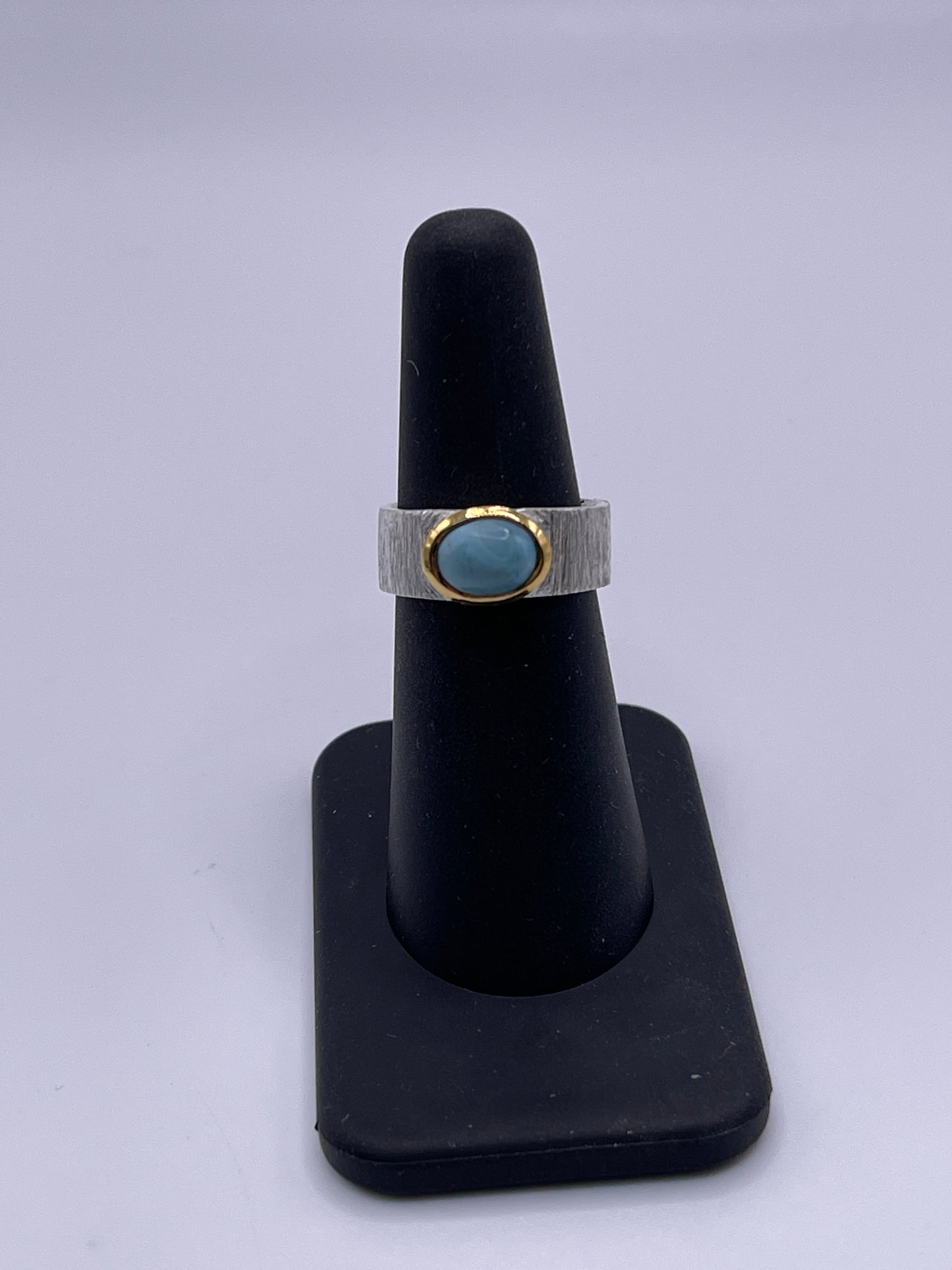 Larimar Designer Textured Band Sterling Silver Ring Size 6