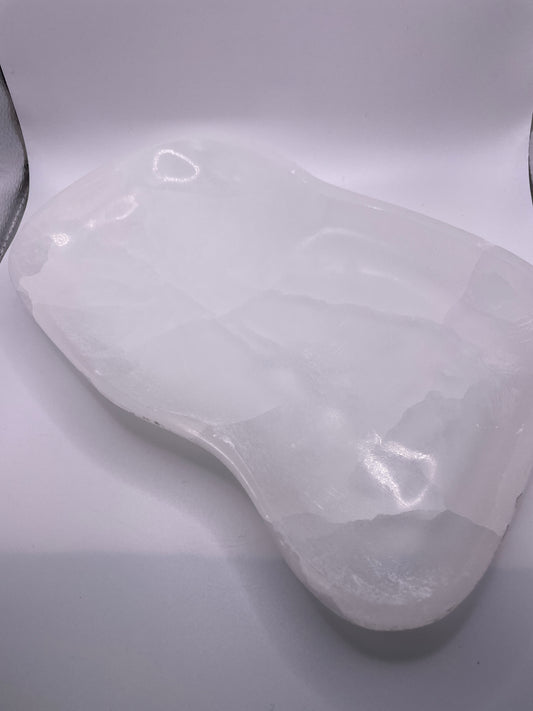 Flat Freeform Selenite Bowl 10” x 6 3/4