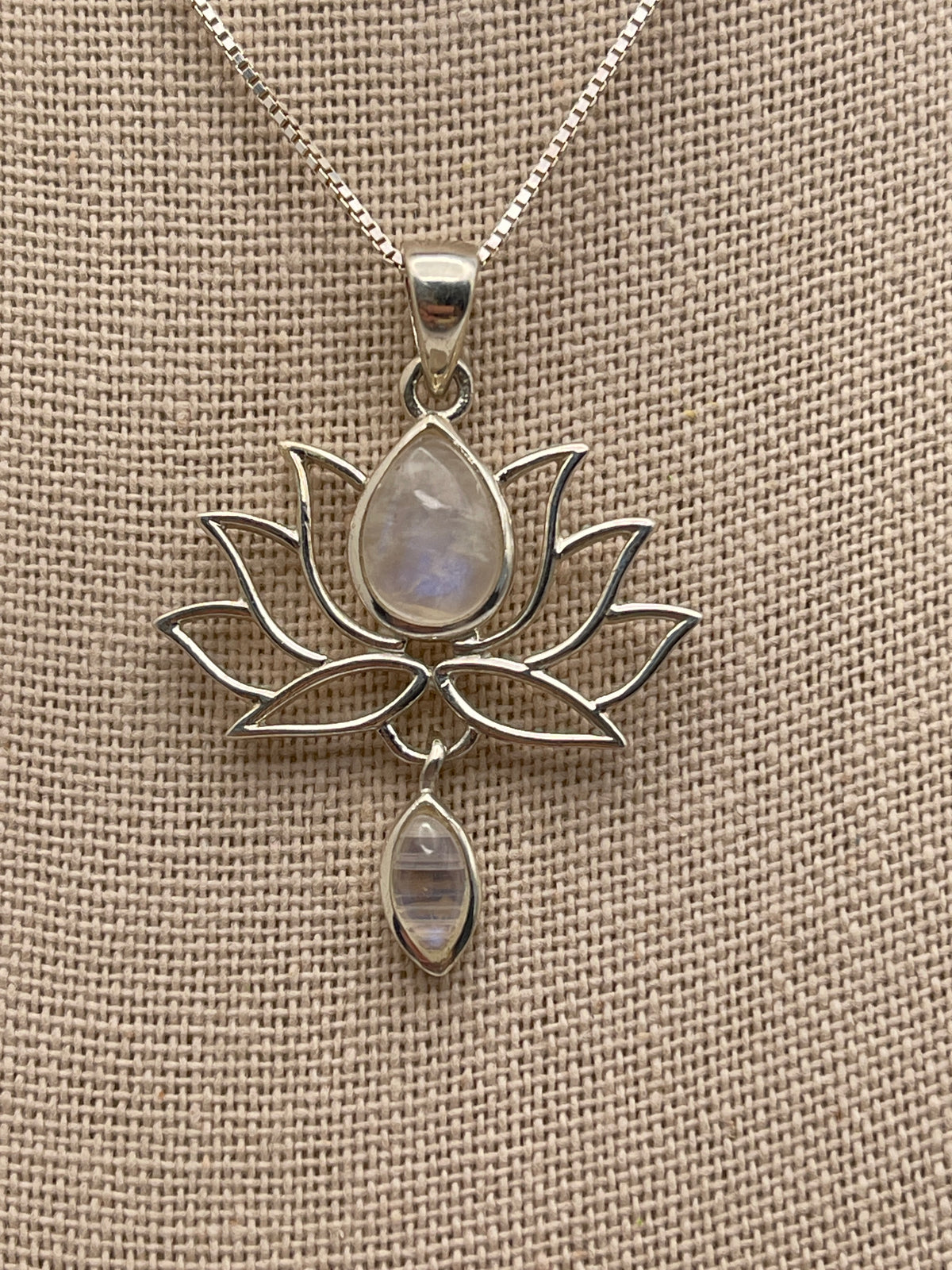 Moonstone Lotus with Moonstone Drop Sterling Silver Drop