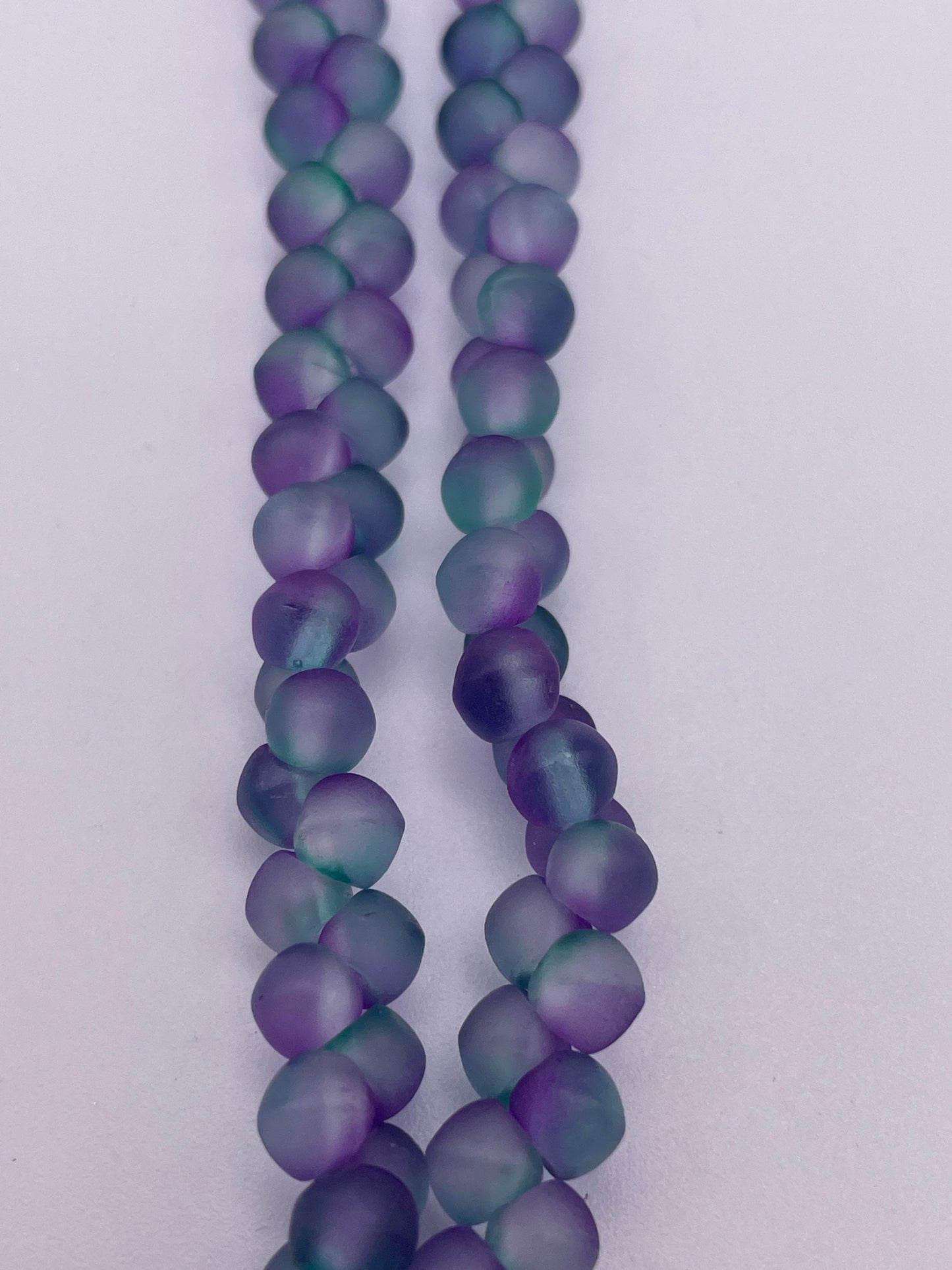 4mm Purple & Green Tapered Ball Top Drilled Czech Bead Strand