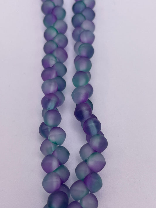 4mm Purple & Green Tapered Ball Top Drilled Czech Bead Strand