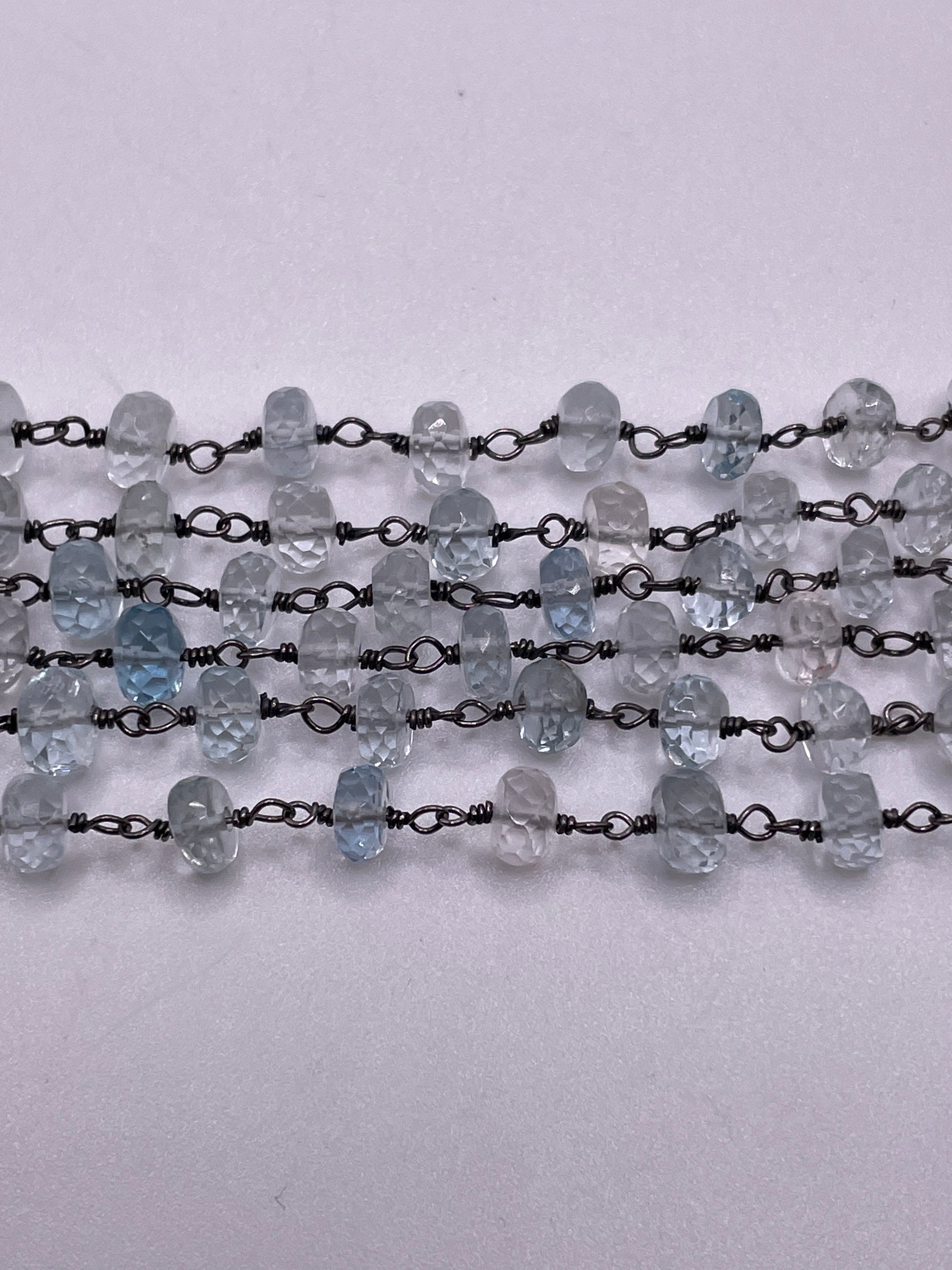 7mm Aquamarine Black Chain Per Foot