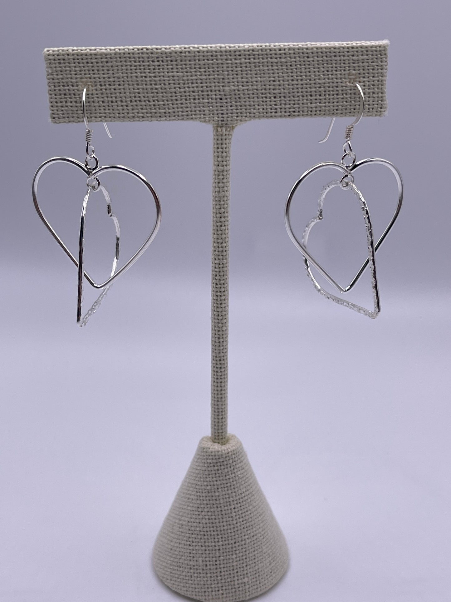 Double Heart Sterling Silver Earrings