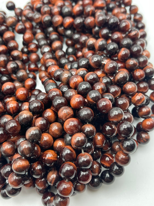 8mm Red Tiger's Eye Round Intr
