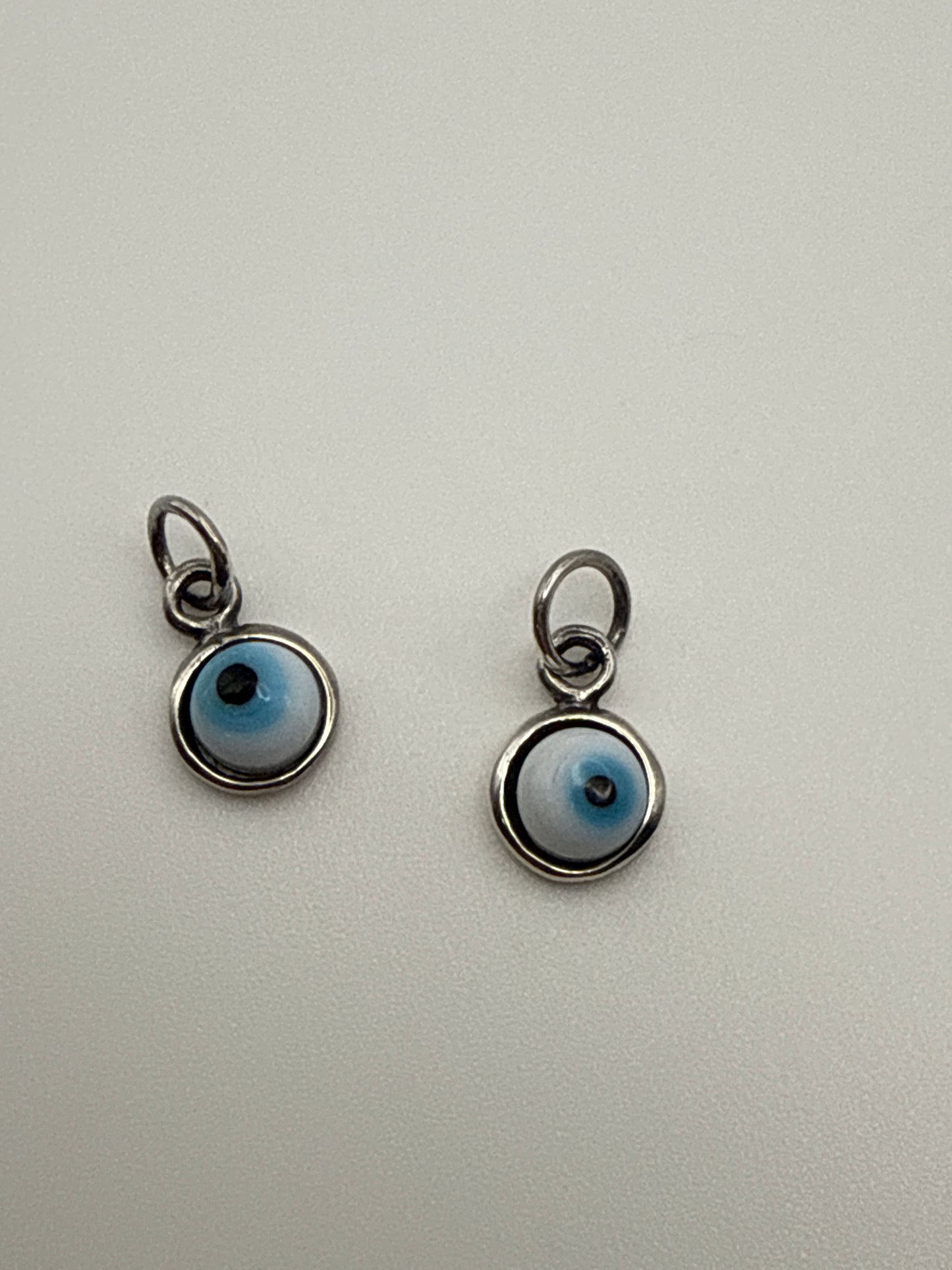 Sterling Silver Charm Evil Eye Glass White Eye
