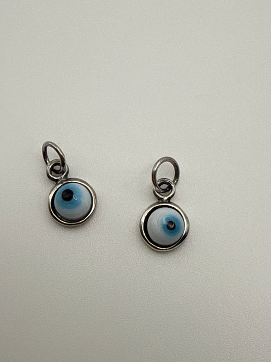 Sterling Silver Charm Evil Eye Glass White Eye