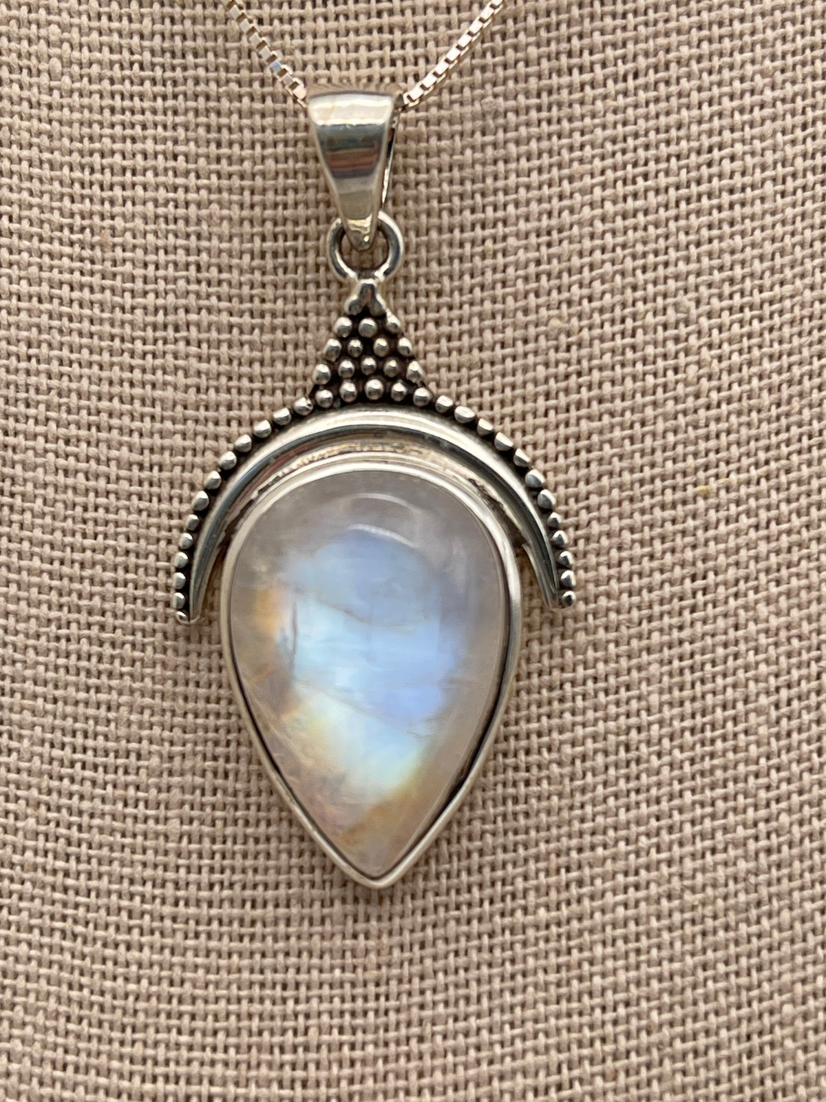 Moonstone Drop With Dots Sterling Silver Pendant