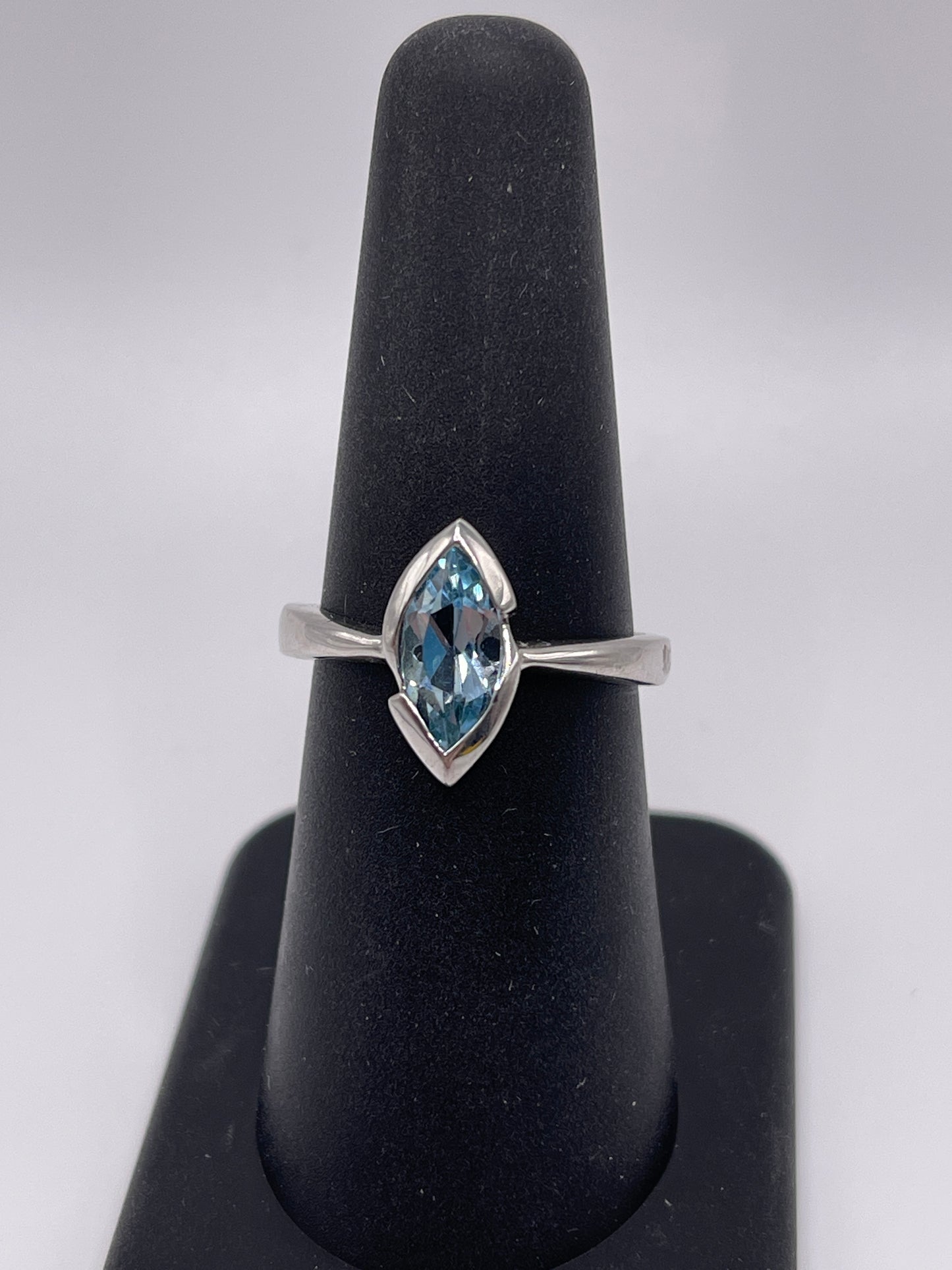 Blue Topaz Marquise Cut Sterling Silver Ring Size 7