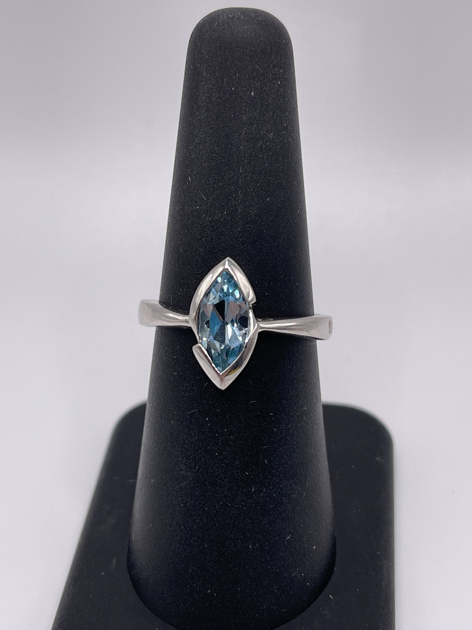Blue Topaz Marquise Cut Sterling Silver Ring Size 7