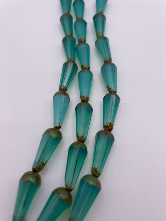 8mm Teal & Brown Pear Czech Bead Strand