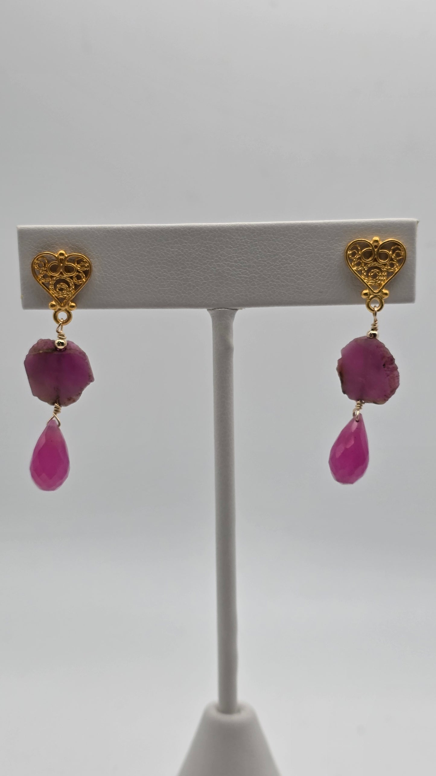 Gold Filled Ruby Heart Earrings