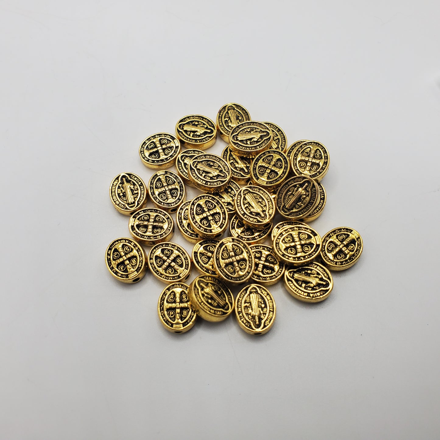 9x7mm Oval Gold Pewter Saint Bead