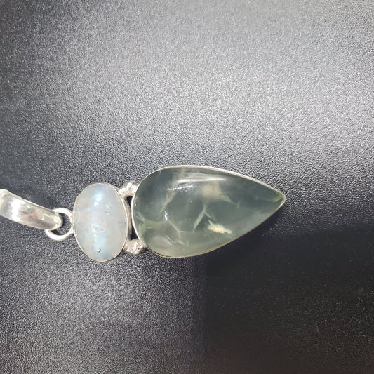 Sterling Silver Prehnite & Moonstone Pendant