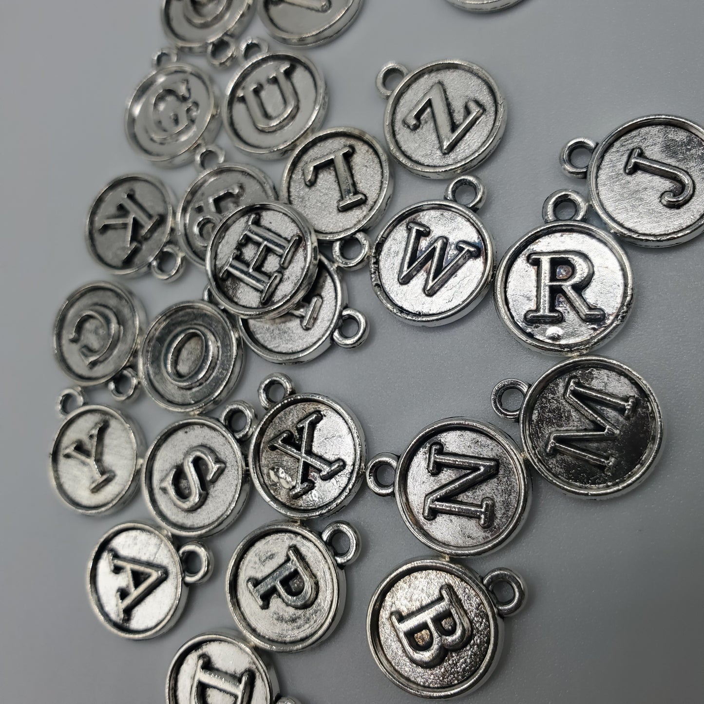 Silver Color Coin Letter Charm