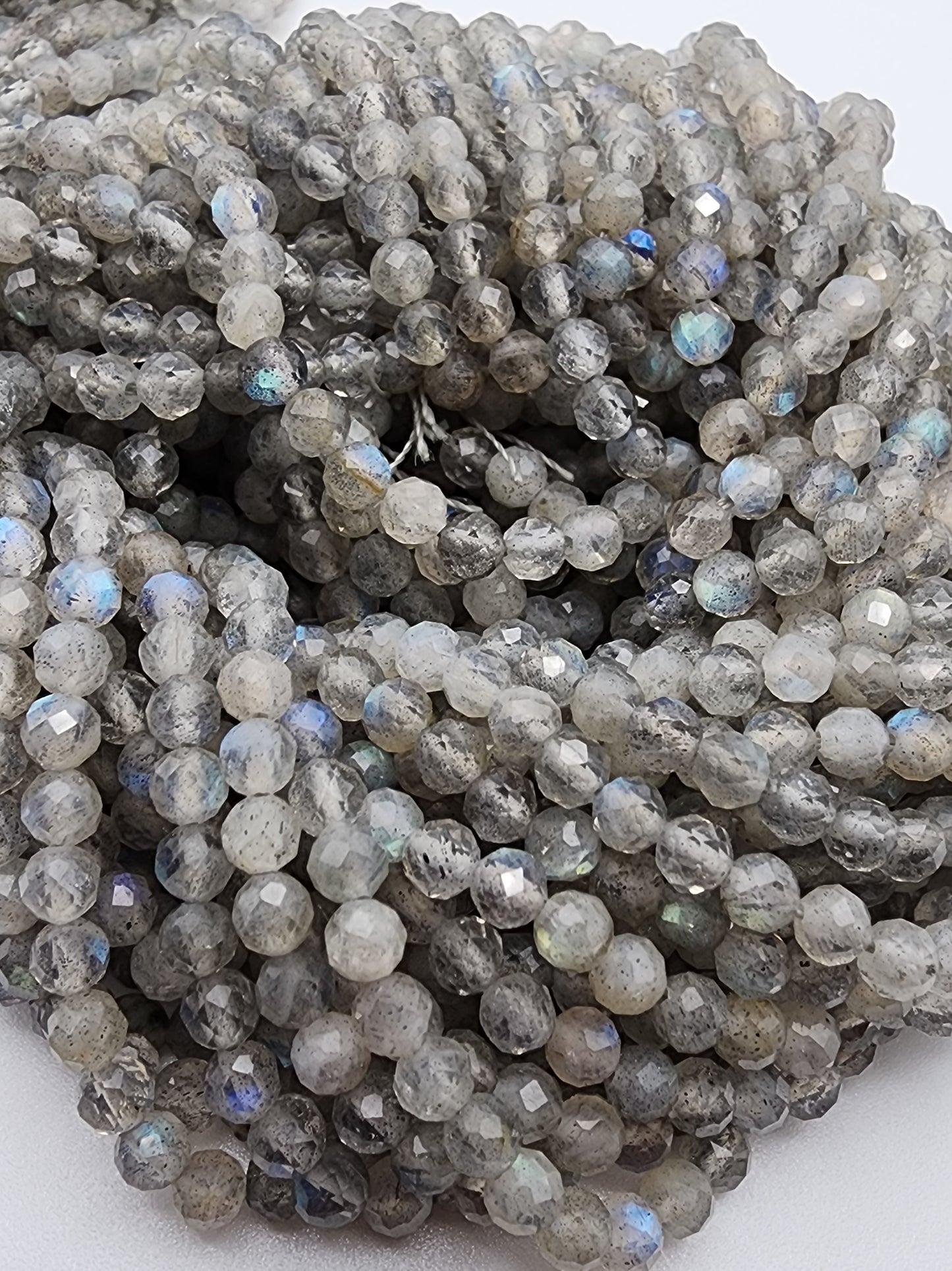 4mm Faceted Labradorite Round Bead Strand.