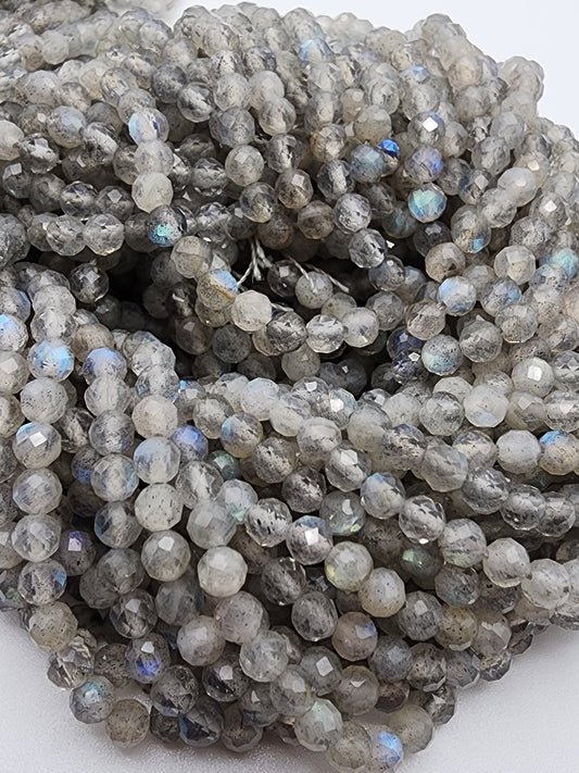 4mm Faceted Labradorite Round Bead Strand.