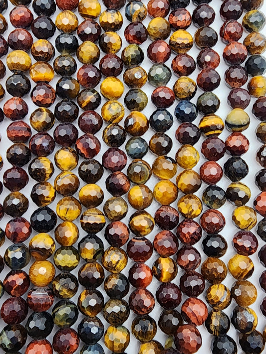 6mm Fac Tigers Eye Mixed Round Bead Strand.