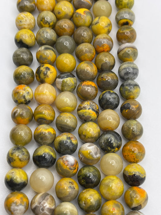 8mm Bumble Bee Jasper Round Smooth Bead Strand.