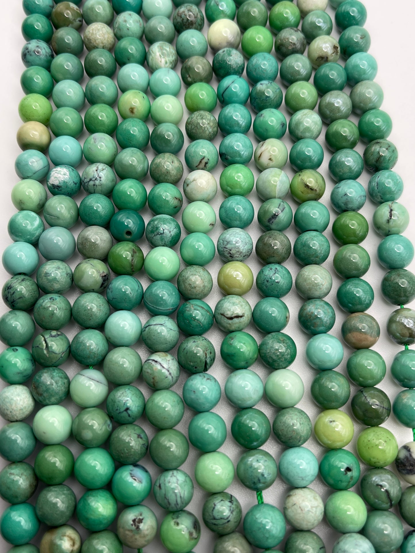 8mm Green Opal Round Smooth Bead Strand.