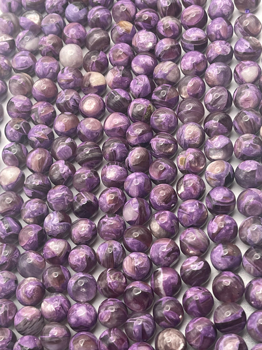 8mm Purple Muscovite Round Smooth Bead Strand.