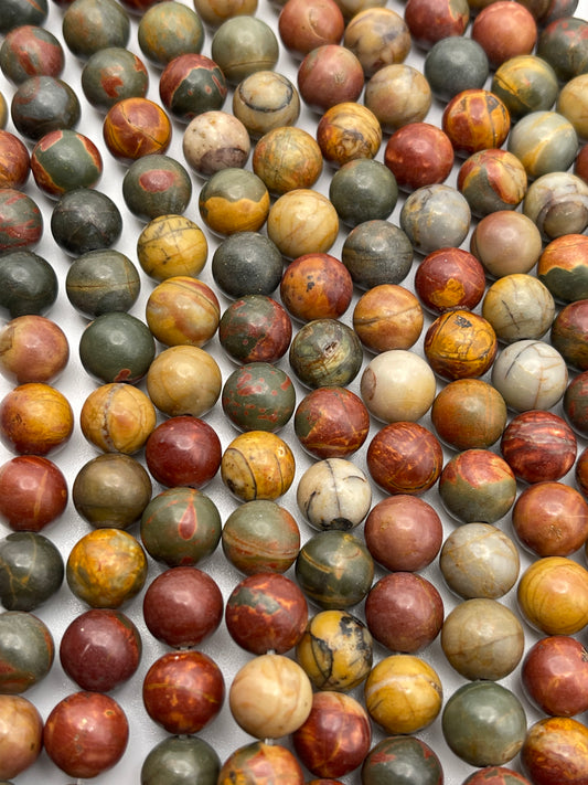 8mm Red Creek Round Jasper Bead Strand.
