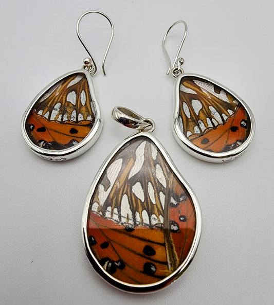 Sterling Silver Butterfly Medium Earring and Pendant Set- Colors Vary.